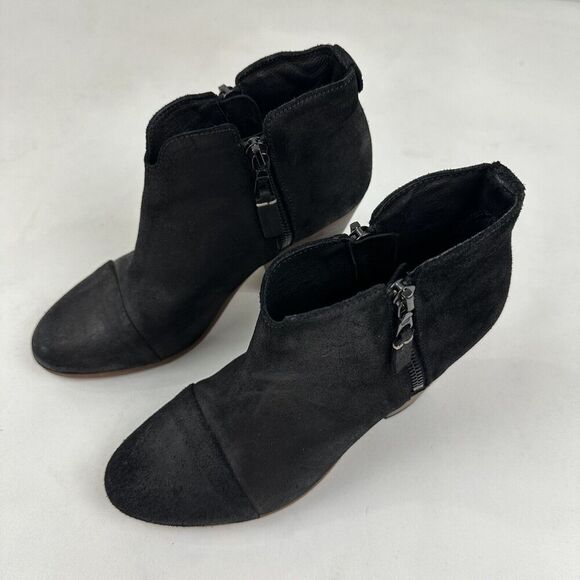 RAG & BONE NEW YORK Margot Black Leather Heeled Side Zip Ankle Booties 7.5/37.5 - Picture 4 of 13